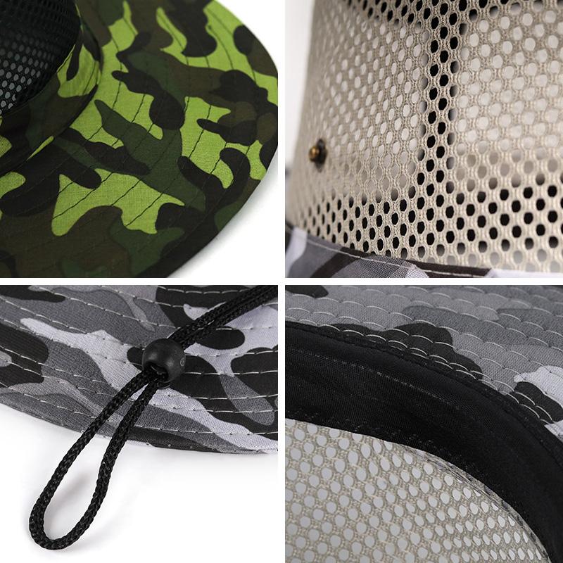 Summer Camouflage Bucket Hat Outdoor Breathable Mesh Sunshade Hat Men's Panama Hat Bucket Hat Travel Camping Climbing Fishing Cap UV Protection Hat