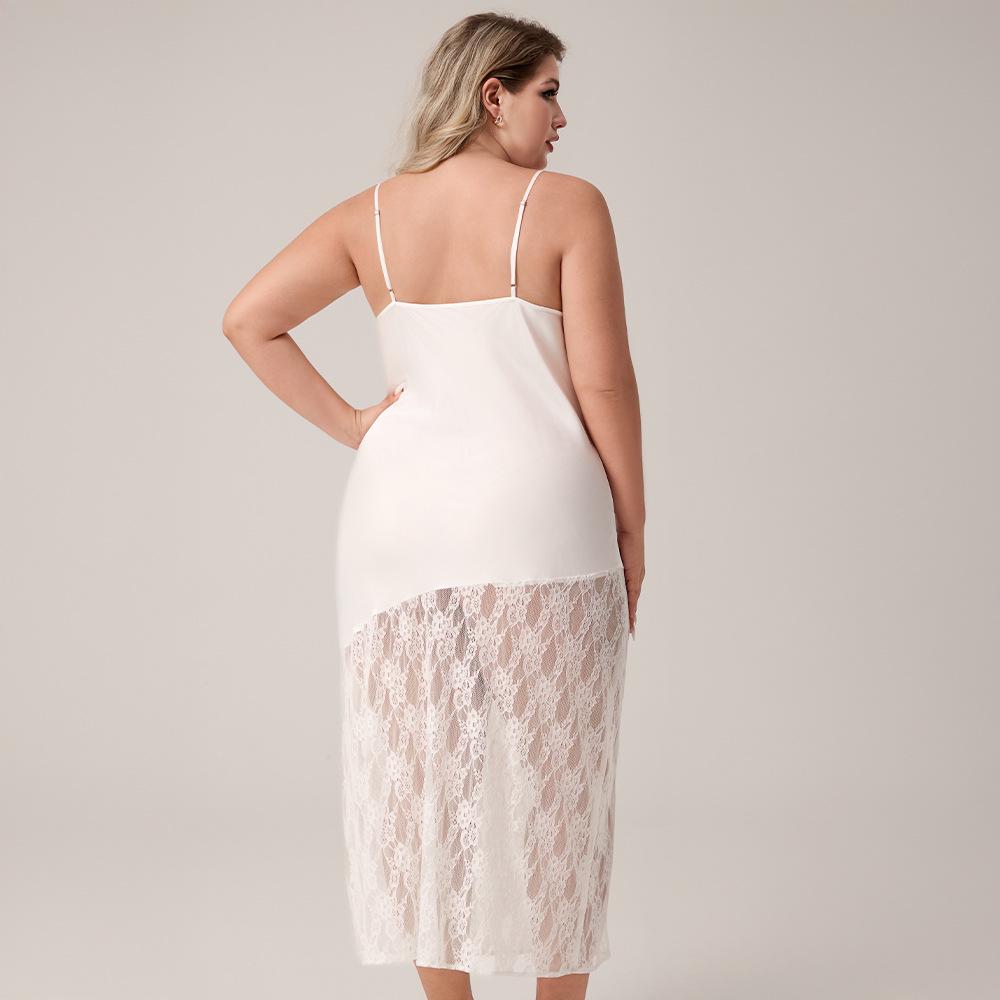 Yaoting Plus Size Lace Patchwork Ice Silk Camisole Nightgown