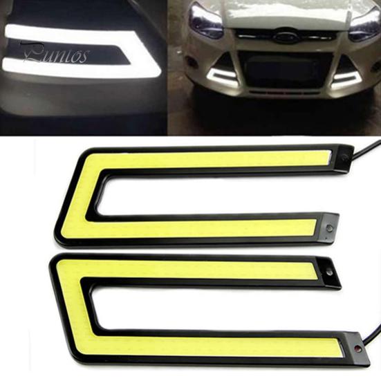 2 szt. Białe światło do jazdy dziennej LED COB 6000K DRL Reflektor w kształcie litery U Lampa przeciwmgielna