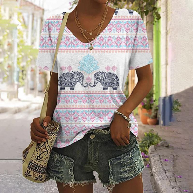 

Летняя футболка для женщин с 3d красочным геометрическим принтом и v-образным вырезом с короткими рукавами, базовые топы, уличная мода, женская одежда больших размеров S