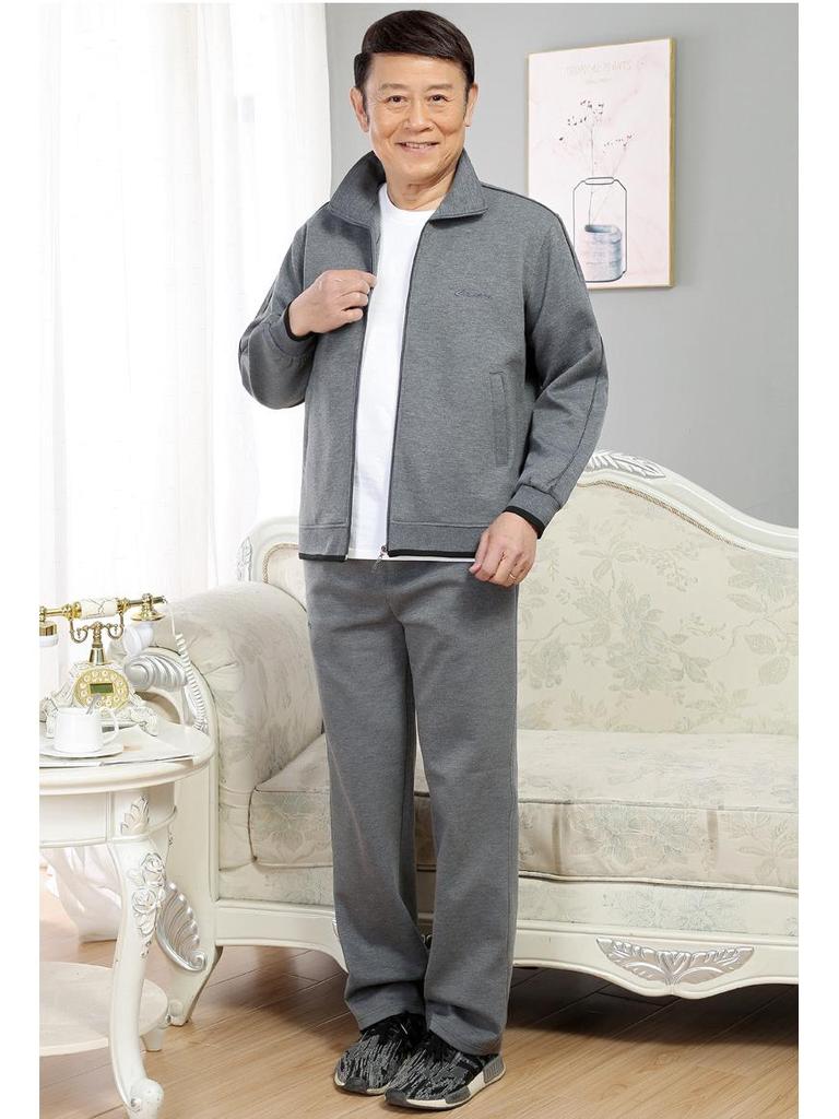 Spring & Autumn Middle-Aged Men's Sportswear Set - Casual Outfit for 70-Year-Old Dads