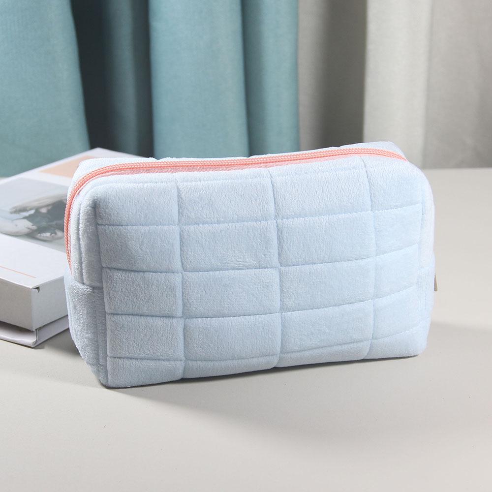 Plaid High-Capacity Makeup & Stationery Bag - Small Unzip Pillow Design