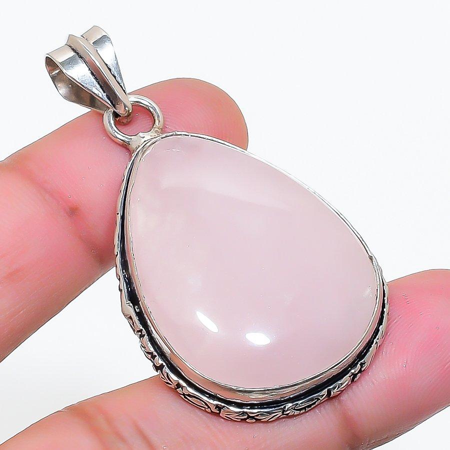 Natural Rose Quartz Gemstone Handmade 925 Sterling Silver Pendant 1.97  AP-14919