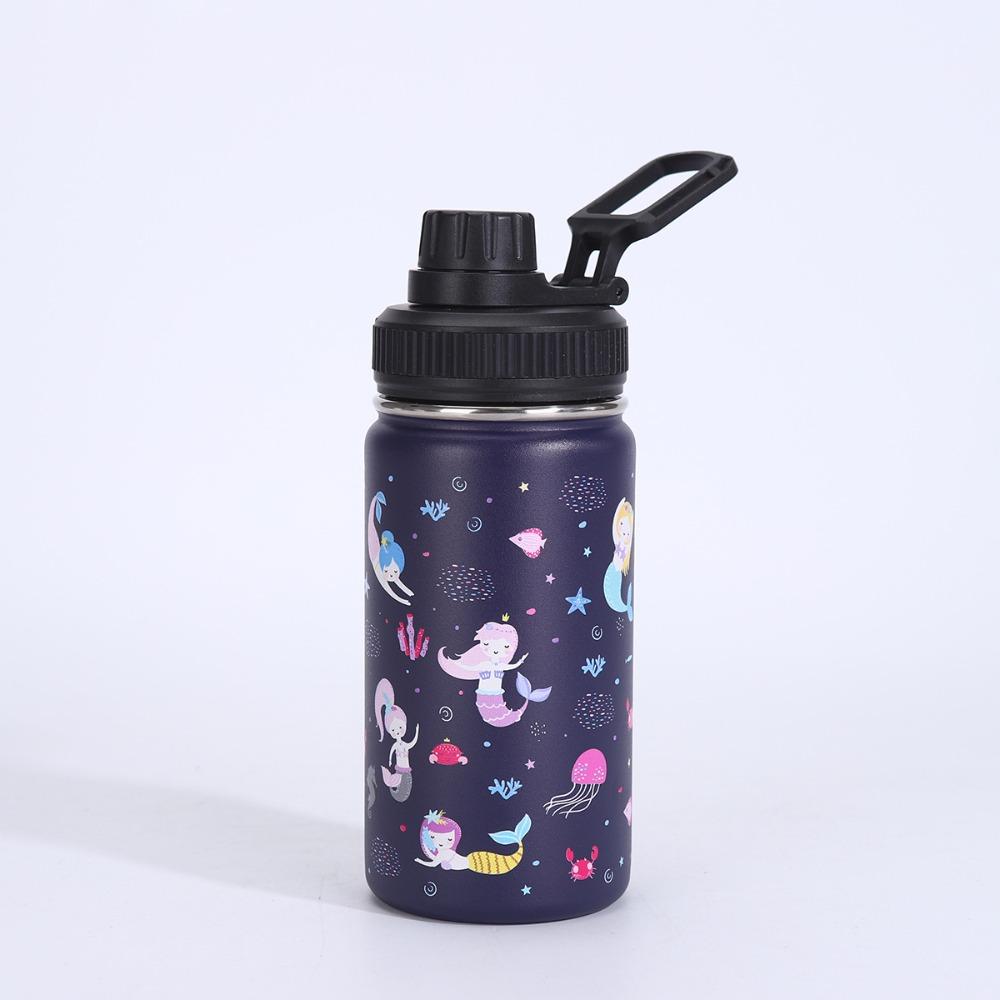 12oz 350ml Kids Cartoon 304 Stainless Steel Water Bottle, Leakproof Straw Insulated Tumbler with Portable Handle Lid