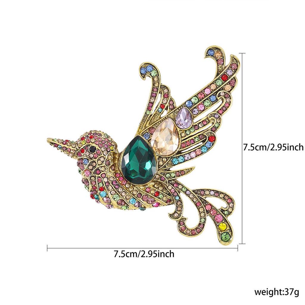 Hummingbird Crystal Rhinestone Brooch: Elegant Alloy Pin for Clothing Accessories