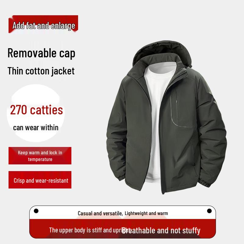 Giacca Casual Imbottita da Uomo Taglie Forti con Cappuccio Staccabile