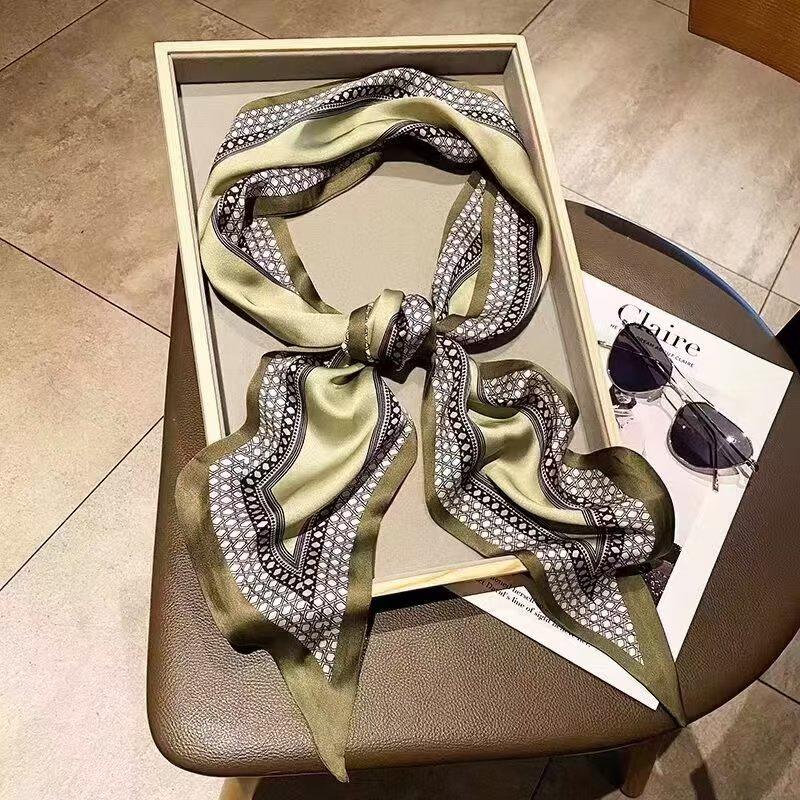 

Модный принт шарф с лентой для волос, женский шейный платок, сумка, шарфы, атласные шелковые узкие платки, женские платки с цветочными полосами, новые