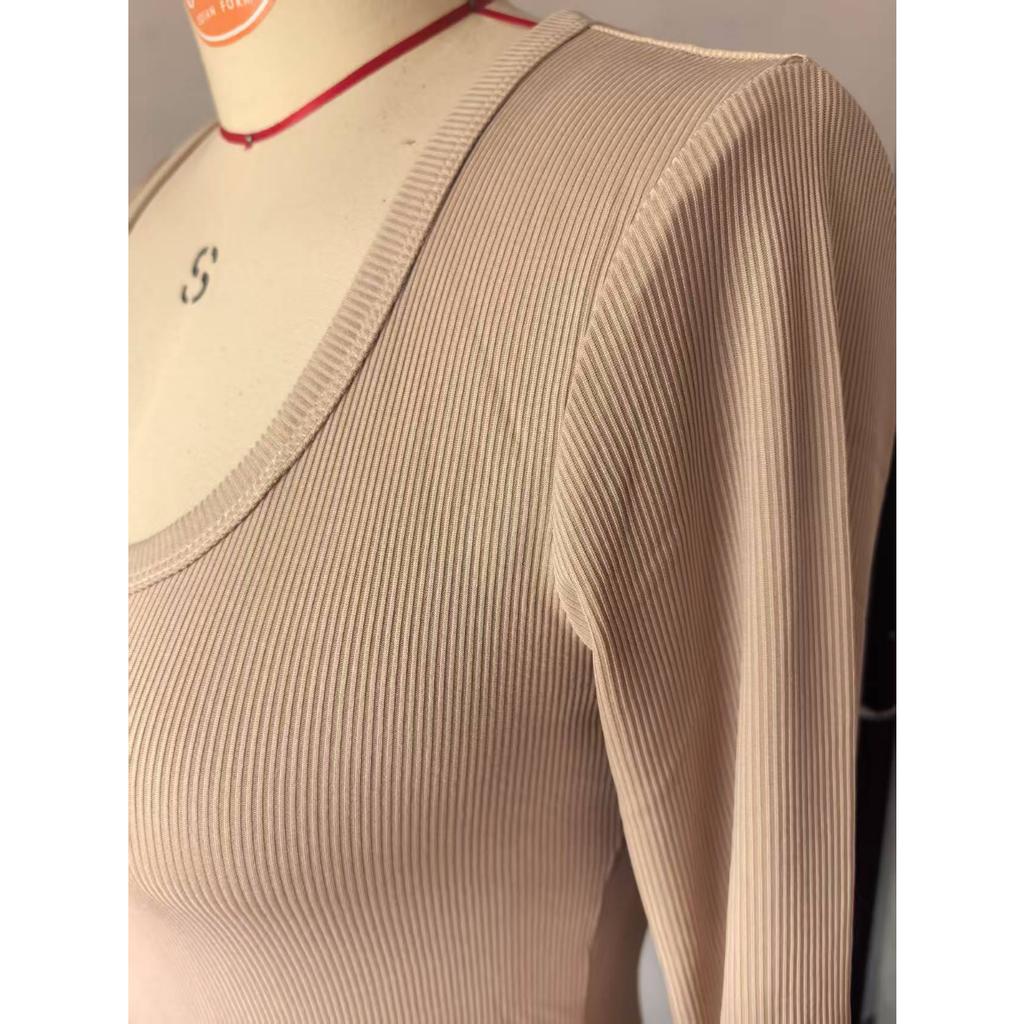 Top da Donna a Coste con Scollo Quadrato, Maglietta Base a Manica Lunga Slim Fit per Autunno Inverno Primavera, Crop Top Casual