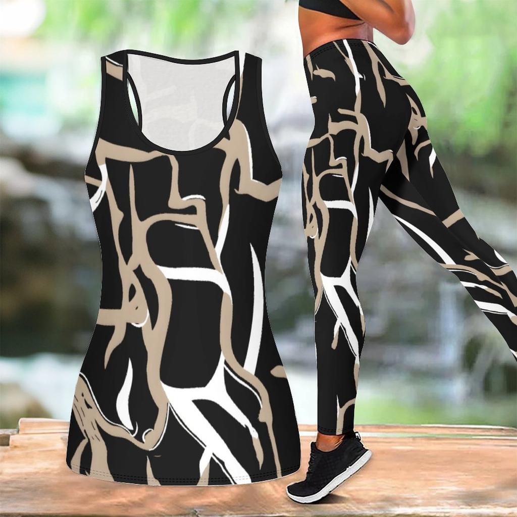 Completo Yoga da Donna con Stampa Geometrica e Graffiti Moda Leggings Allenamento Fitness Sportivo Set Yoga Casual Tuta Sportiva