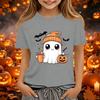 Kids' Halloween Printed Short Sleeve Neck T-Shirt, Loose Fit Top