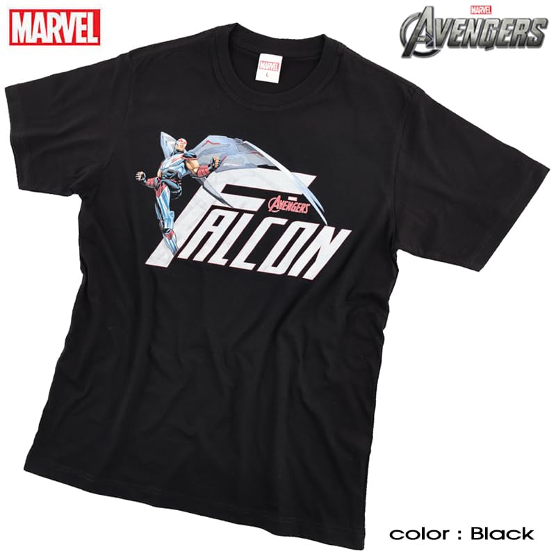 EVERSOUL Marvel T-Shirt, Short Sleeve, Falcon, Captain America, American Comics, Avengers, Gift, Unisex, Black, Size M [Parallel Import]