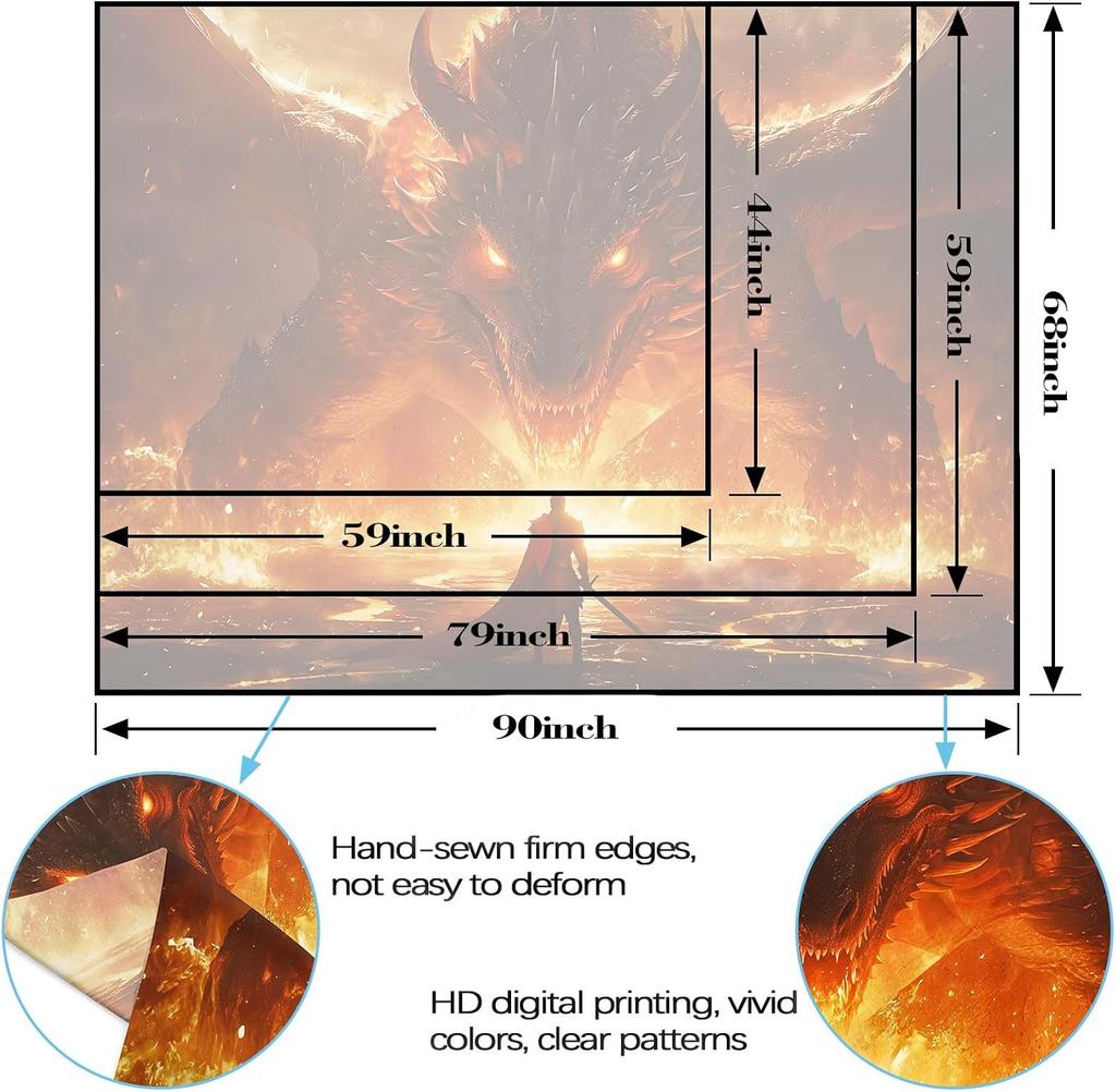 Epic Dragon Fantasy Tapestry Wall Hanging 150x300cm Mythological Art Decor for Gaming Man Cave Room