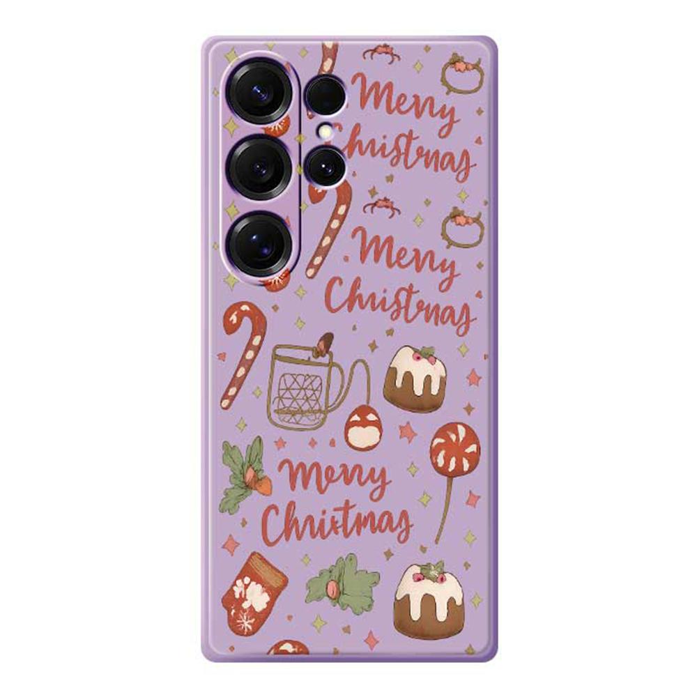 

For Samsung Galaxy S25 Ultra Case Merry Christmas Pattern Printing Straight Edge TPU Phone Back Cover Purple