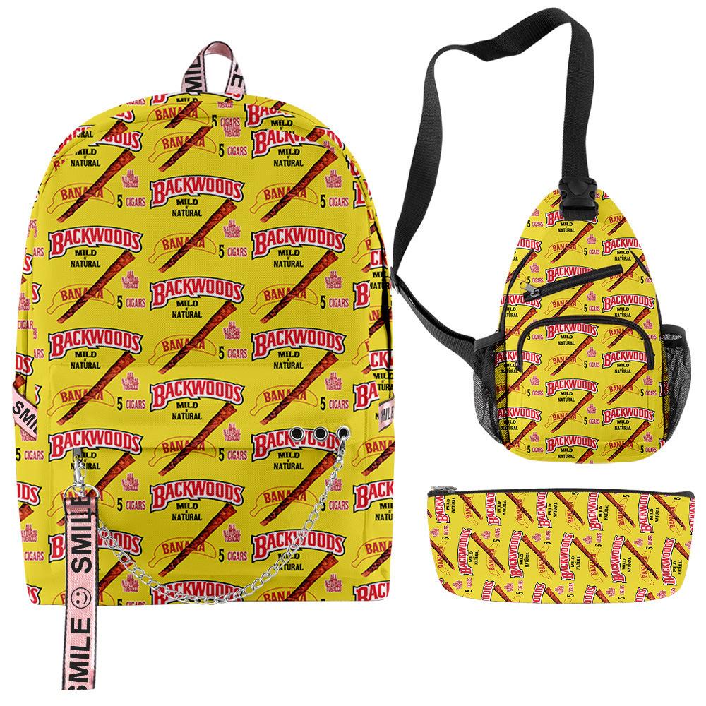 Backwoods Cigar 3D Full Print Backpack Oxford Cloth Waterproof Backpack Set Satchel three-piece backpack set