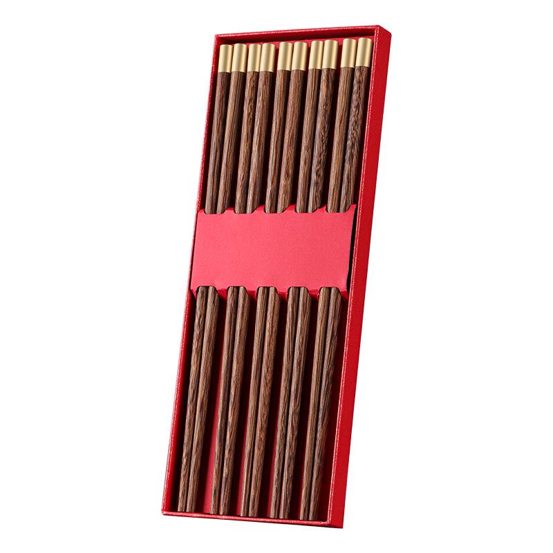 Red Sandalwood Chicken Wing Chopsticks - Engraved, Unpainted, Round Top, Fu Yuan Collection