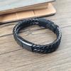 Black Braided Leather Bracelet for Men Stainless Steel Chain Detail Magnetic Buckle Fashion Male Jewelry Birthday Gift