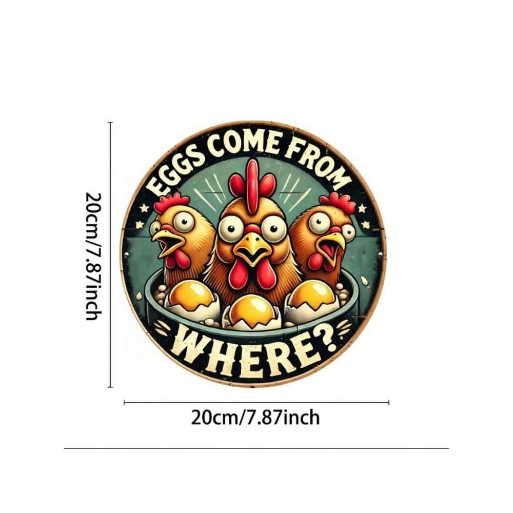 Vintage Round Metal Chicken Sign Wall Art Retro Kitchen Decor