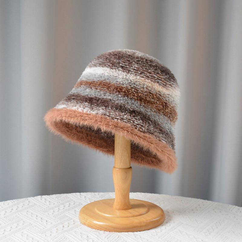 Autumn Winter Striped Colorblock Fisherman Hat With Breathable Warmth For Outdoor Activities