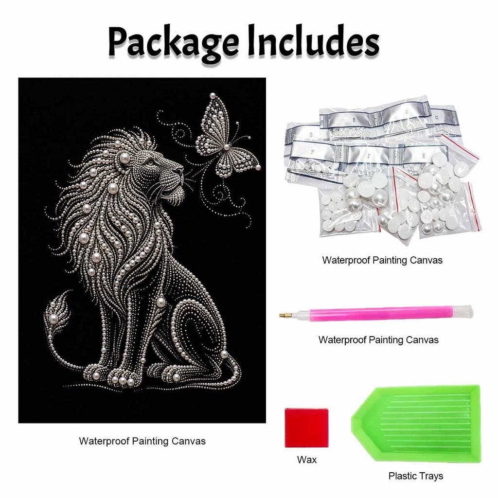 DIY Pearl Embroidery Diamond Painting Kit Majestic Lion and Butterfly Sparkling Beads Art Craft Handmade Decoration Gift for Home