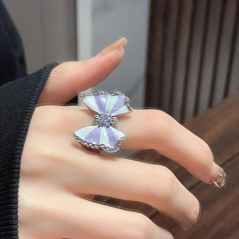 New Butterfly Purple Series Zircon Moon Open Ring Niche Design Drip Glaze Personalized Sweet Cool Wind Ring Woman