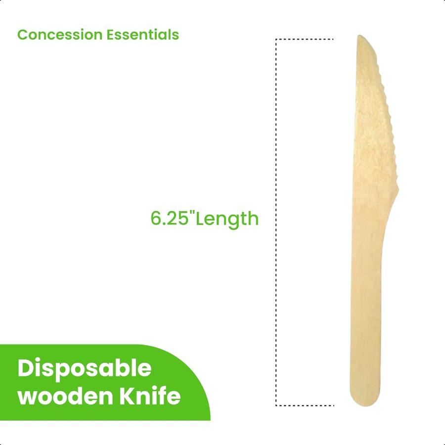 6.25" Disposable Wooden Knifes Natural Wooden Utensils Pack of 100ct