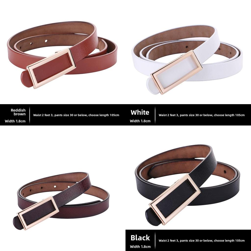 Leather Women Belt With Simple Smooth Buckle For Casual Pants And Office Wear