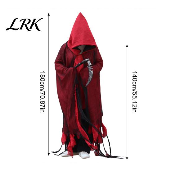 Stage Performance Ghost Cloak Grim Reaper Hooded for Men Women, Adult Scary Gothic Gauze Cape Wizard Cape, Halloween Cosplay Costume Masquerade Party
