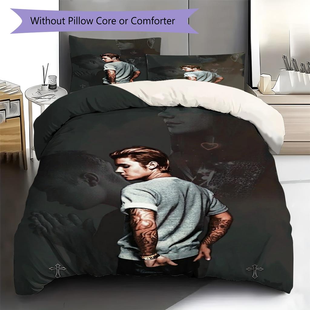 Bieber Pattern Bedding Set Quilt Cover Pillowcase Home Decor Gift (1 * Duvet Cover + 2 * Pillowcase, Without Core)