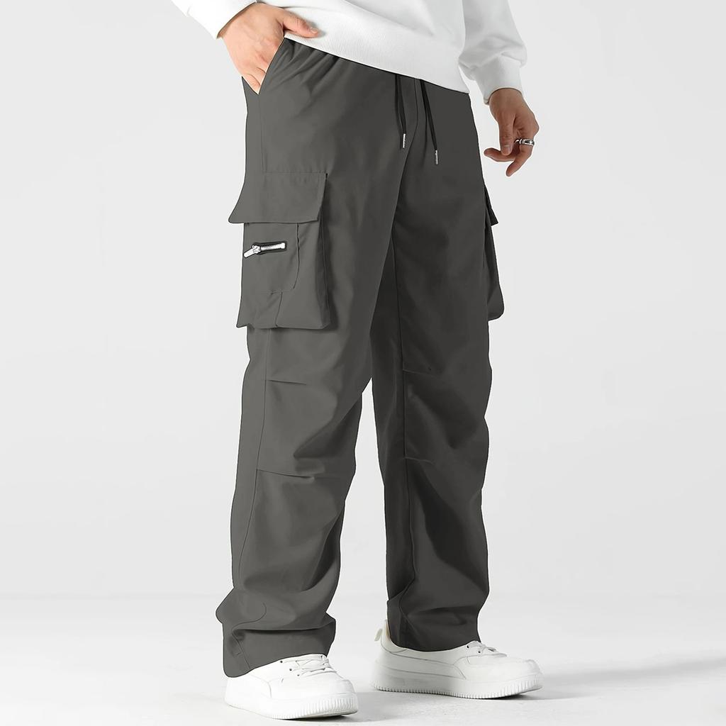 Mens Cargo Pants Multi Pocket Loose Fit Straight Leg Utility Trousers Casual Workwear Trousers with Drawstring Waist for Outdoor Activities