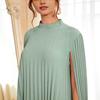 2026 New Mint Green Stand-up Collar Cape-style Pleated Long Dress, Elegant Dress with Temperament
