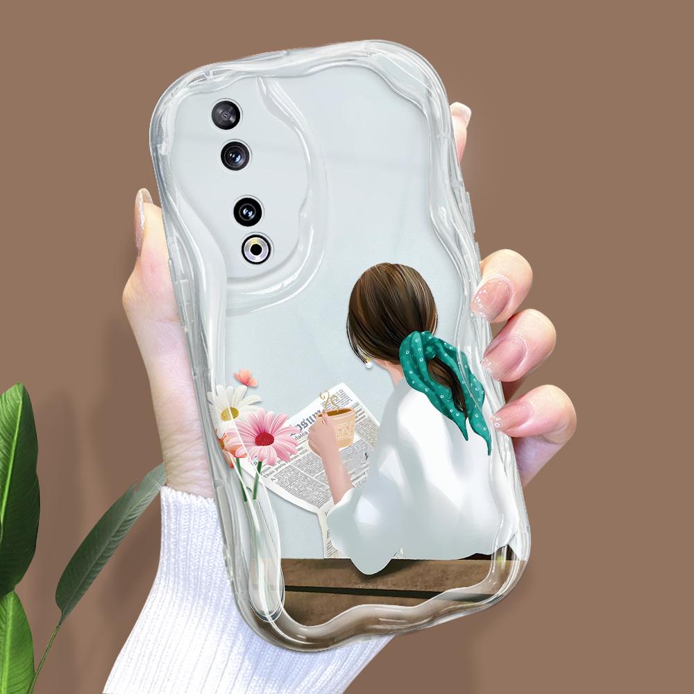 Cute Cartoon Pattern Cream Texture Casing Wavy Edge Soft Silicone Cover Phone Case for Huawei Honor Infinix Tecno iPhone
