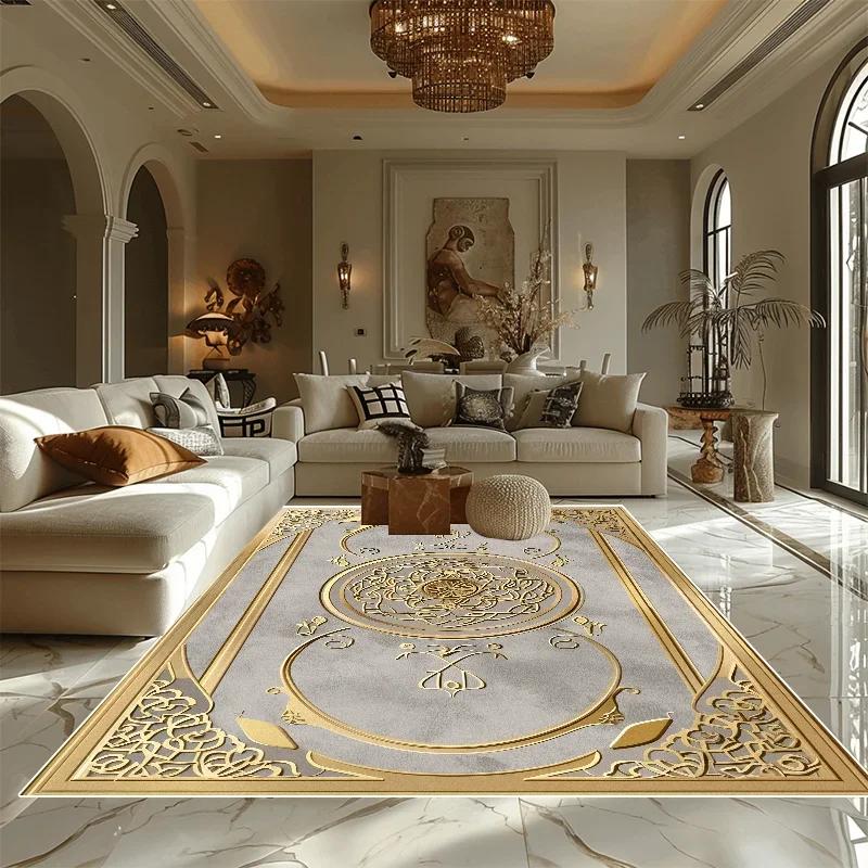 Luksusowy Złoty Duży Rozmiar Dywan do Salonu Dekoracja Domowa Sofa Stół Obok Dywany Sypialnia Hotel Hol Antypoślizgowe Maty Podłogowe tapete