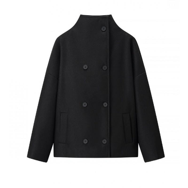Womens Oversized Wool Blend Coat With Notched Lapel Single Breasted Loose Fit Short Length Fall 2025