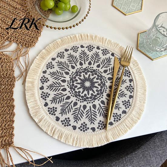Pastoral Home Decor Mats Vintage Round Coasters, Cotton Linen Placemats, Soft Jute Rustic Style Coasters Tassels Drink Mats, Handwoven Table