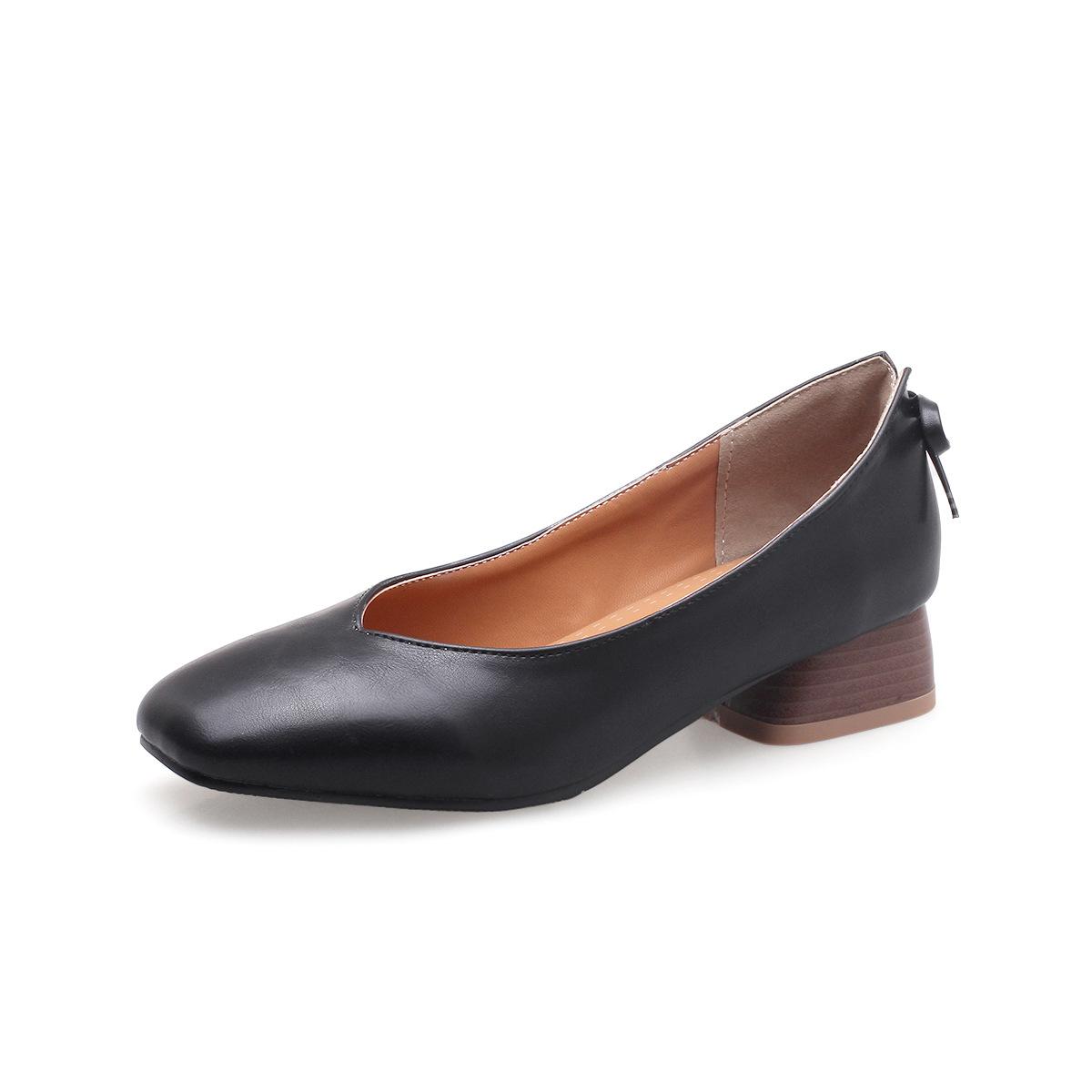 2019 новые модные женские туфли с квадратной головкой корейской версии на толстом каблуке 34 чёрный