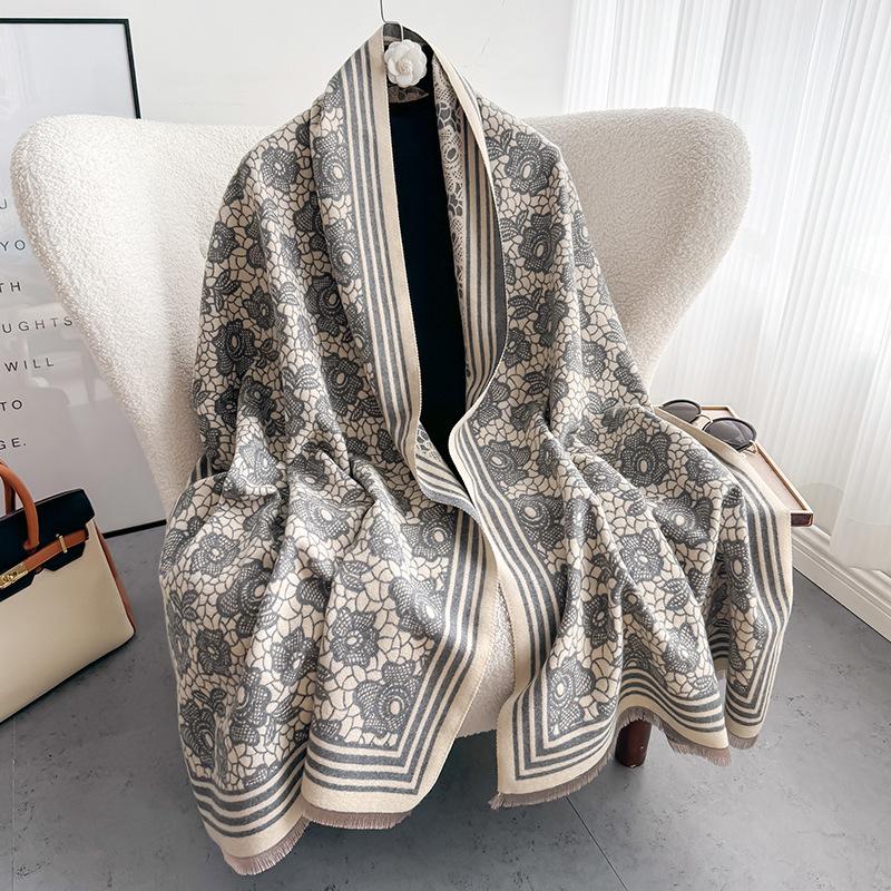 

Шарф из имитации кашемира с цветочным узором, женский модный теплый универсальный шарф, осенне-зимний утолщенный высококачественный платок 196