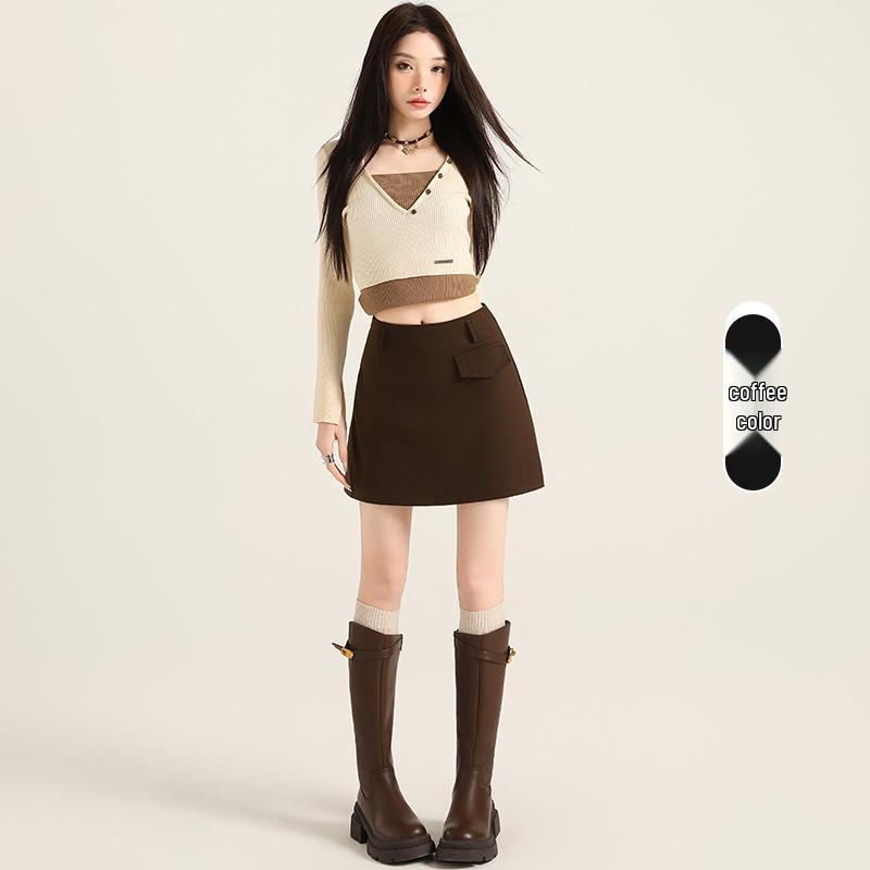 Women's 2026 Retro Plaid Woolen Chain High-Waist Bodycon A-line Skirt