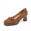 Krazing Pot Suede Round Toe Size 40 High Heels Slip On Platform Butterfly-knot Decoration Casual Autumn Shallow Pumps