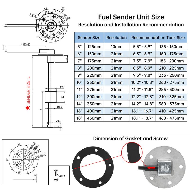 New Digital 52mm Fuel Level Gauge+Fuel Level Sensor 100~500MM 0-190ohm Waterproof LCD Oil Tank Meter for Auto Car Truck 12V/24V