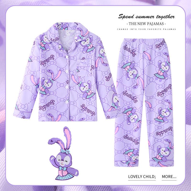 Children's Spring/Autumn Cartoon Print Pajamas, Long-Sleeve Cardigan Style for Boys and Girls