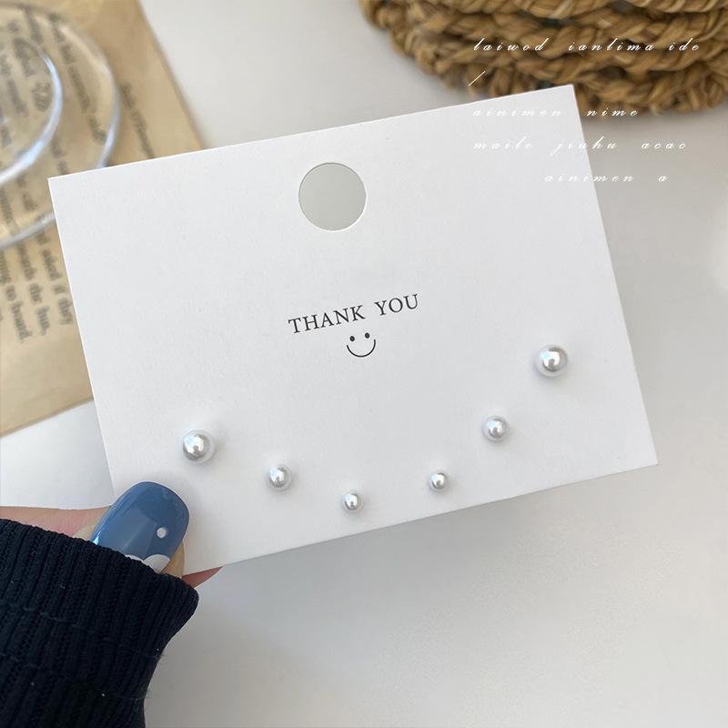 

4mm 5mm 6mm 3Pairs Imitation Pearl Zircon Set Stud Earring for Women Korean Style Sweet Temperament Brincos Wholesale Girl Gift