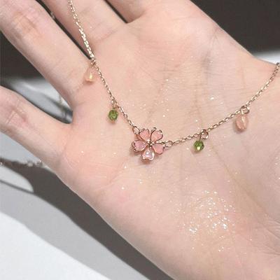 Collana con Ciondolo Fiore di Ciliegio Rosa Fascino Romantico Per Donna Stile Coreano Zircone Catena per Clavicola Gioielli da Festa Choker