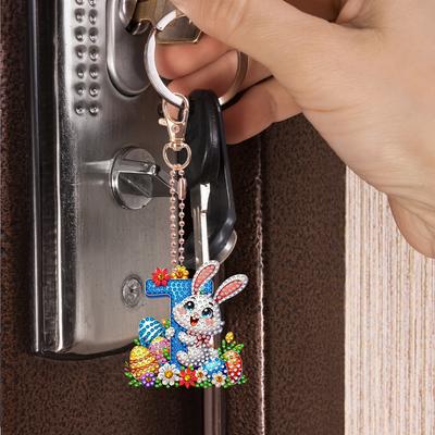 Kits de Porte-clés Peinture Diamant de Pâques Double Face Pendentif de Sac à Dos pour Adultes Porte-clés Pendentif Artistique Décor
