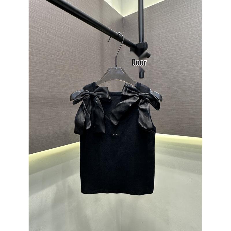 Xiangjia 2026 Summer Knit Vest with Bow Shoulder Straps - Casual and Versatile Top