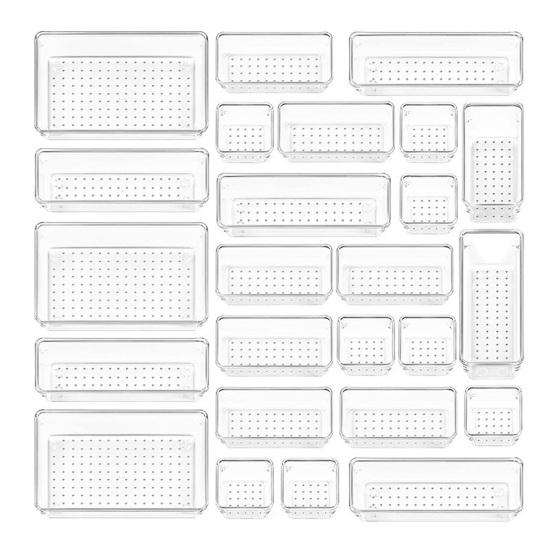 Desktop Storage Box Set Clear Drawer Organizer Stackable Anti-Slip Containers Multi-Size Organizers Set for Makeup Bathroom Kitchen