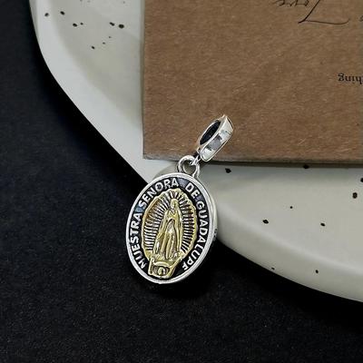 Ciondolo Ovale in Argento Sterling S925 della Madonna di Guadalupe - Accessorio di Moda Vintage Religioso Trendy da Donna