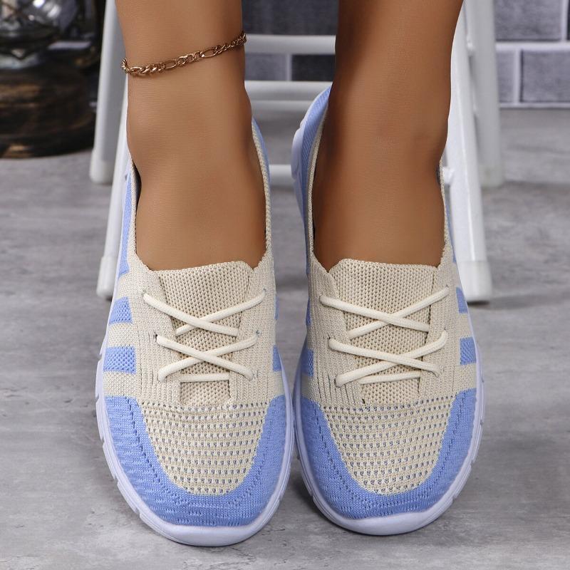 Fashion Color-blocking Soft-soled Single Shoes Autumn New Round Toe Shallow Mouth Front Lace-up Non-slip Wear-resistant Flat Shoes
