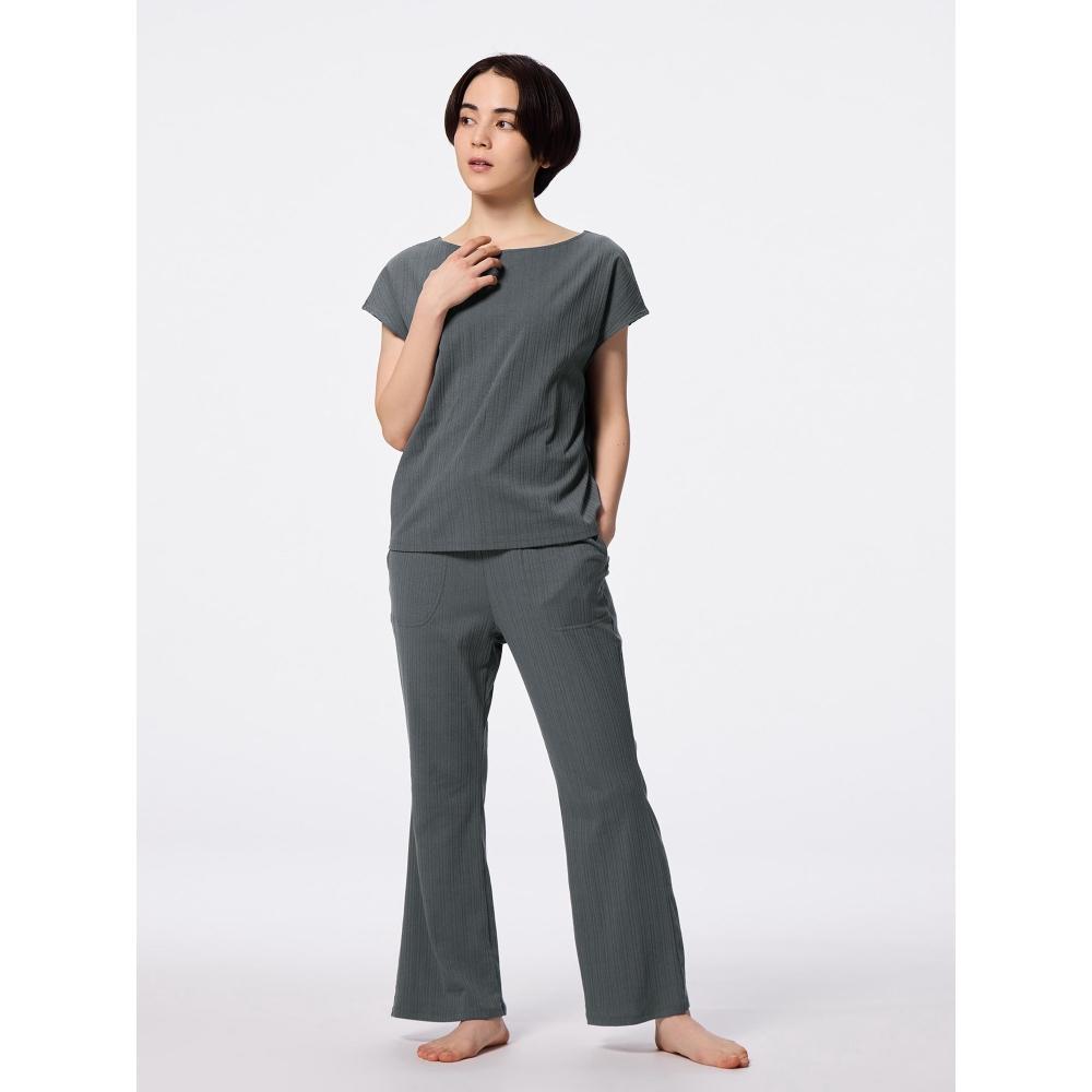 

Gu By Uniqlo Cotton Blend Rib Lounge Set Short Sleeve Long Pants 08 DARK GRAY/XS