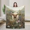 Highland Cow In the Flowers Blankets Coral Fleece Plush Spring Autumn Portable Warm Throw Blanket for Home Office Bedspreads