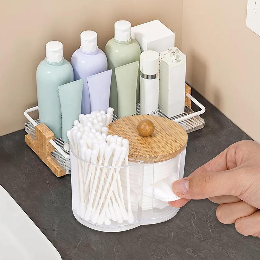Cotton Pad & Swab Holder - Small Plastic Swab Dispenser with Lid, Bathroom Accessories Storage Organizer for Pads & Picks